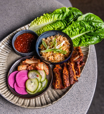 Ssam platter with kimchi fried rice